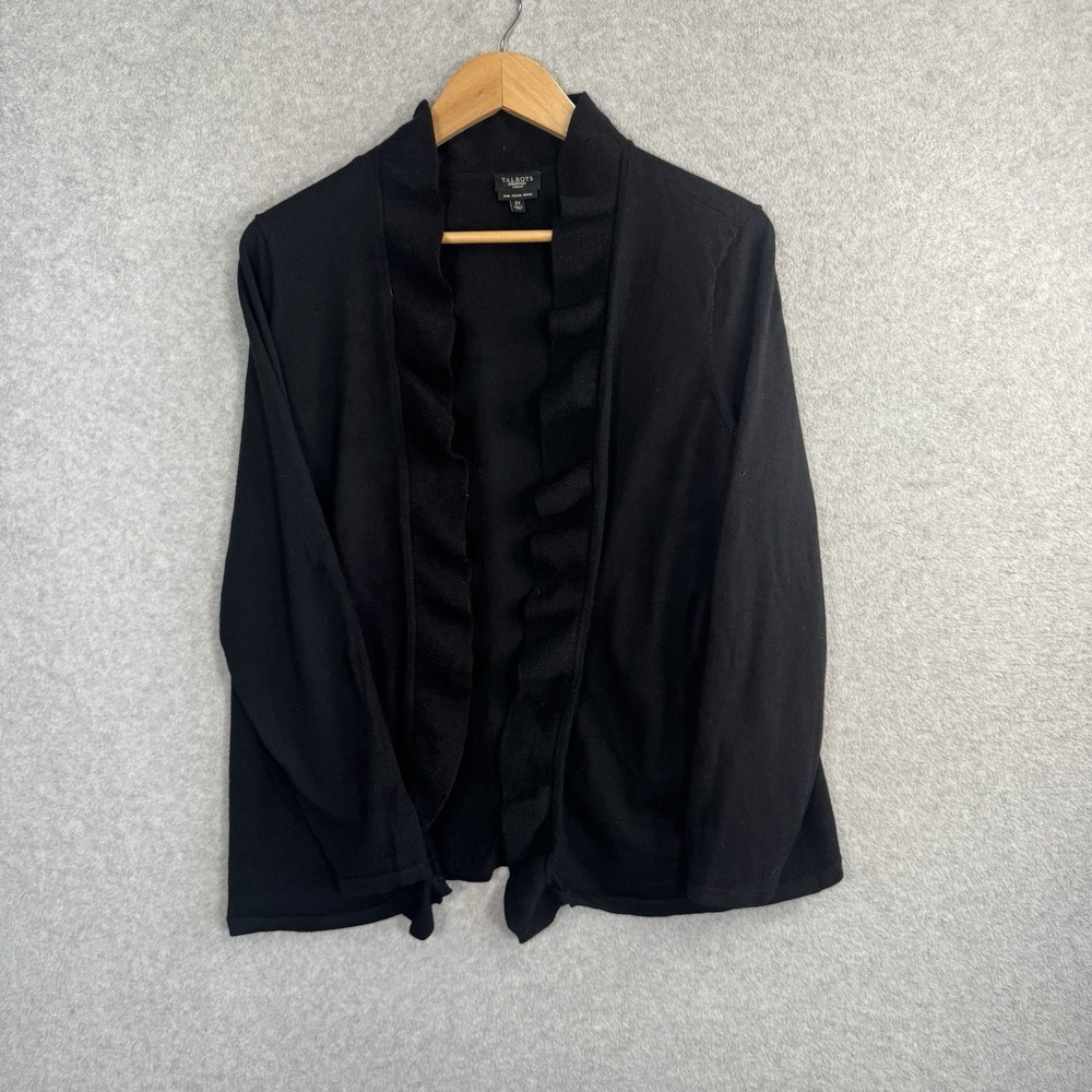Talbots Merino Wool‎ Open Front Cardigan Sweater Black 2X Classic Layering